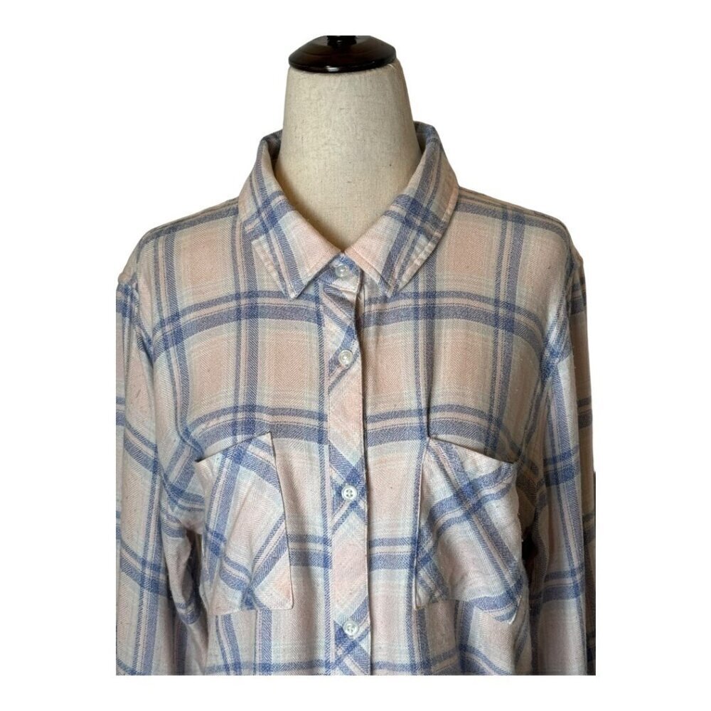 Rails Shirt Women Medium Pink Plaid Collared Button Down Cropped Flannel Top - Picture 4 of 10